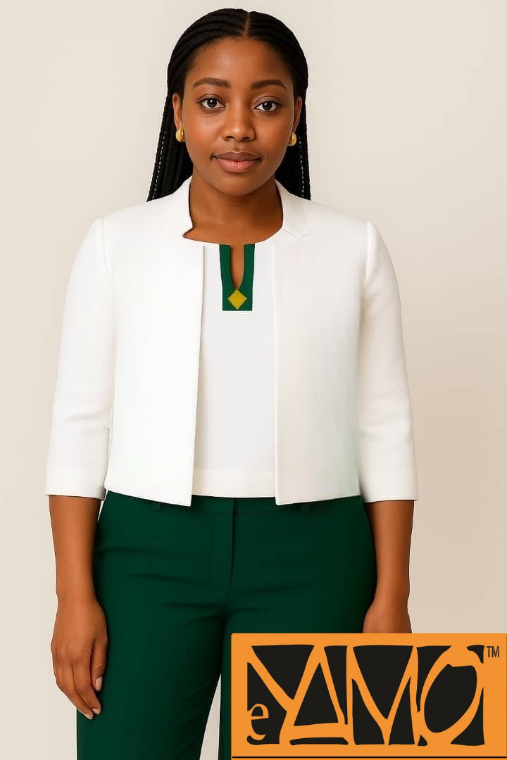 Ensemble Boléro Blanc pantalon ou jupe verre bouteille
