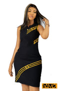 Robe noire assortie de tissé AKAN et poids Baoulé