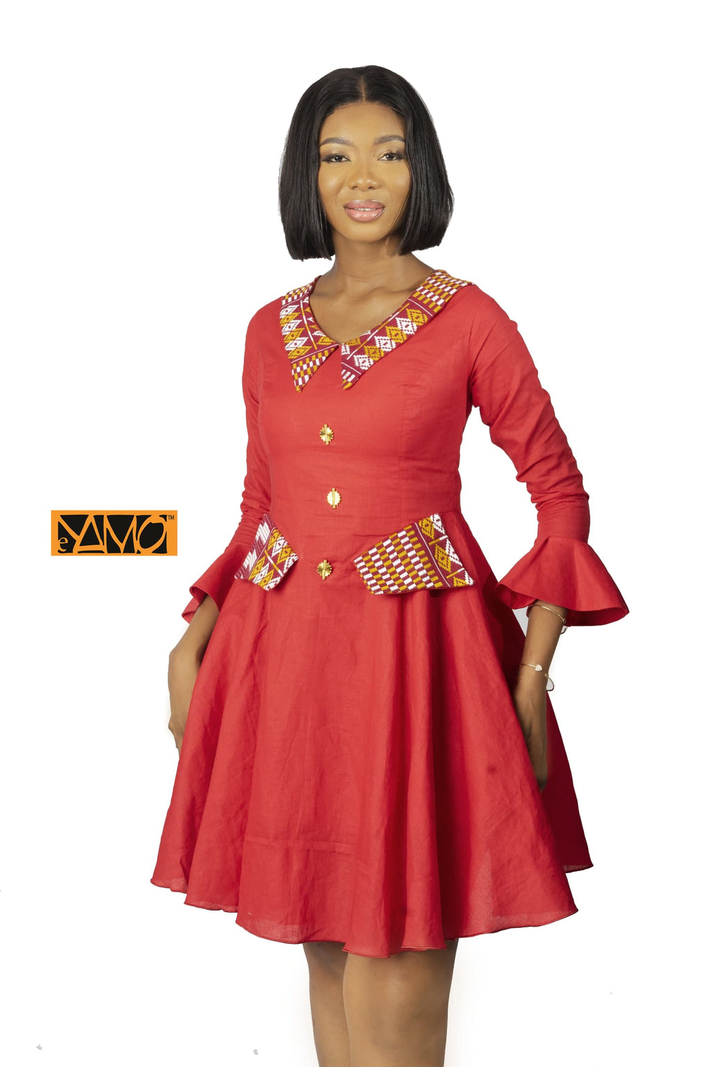 Robe rouge assortie de tissé rouge AKAN et poids Baoulé