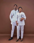 Ensemble Couple Tunique blanc & Tissé AKAN