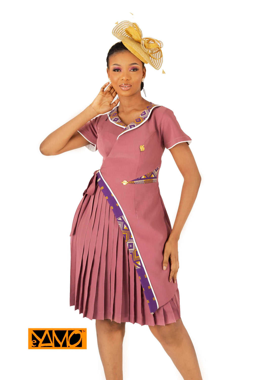 Robe SAUMON assortie de tissé AKAN et poids Baoulé