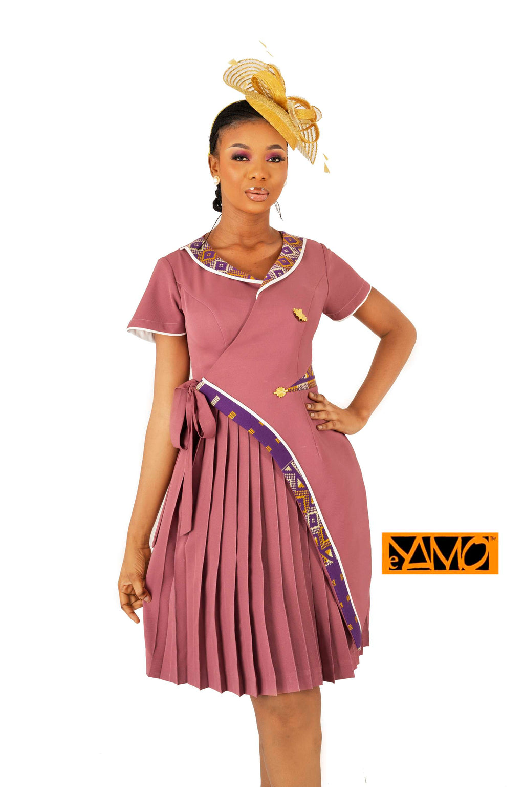 Robe SAUMON assortie de tissé AKAN et poids Baoulé