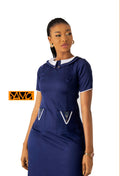 Robe bleue marine Tissé Akan